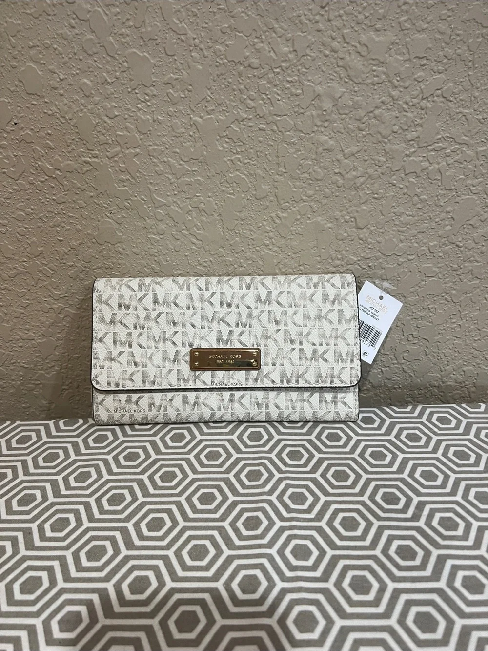 Michael Kors Ivory/Taupe MK Logo Continental Clutch